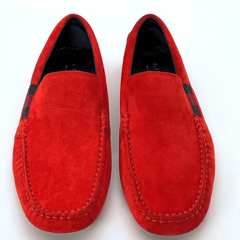 Gucci Red Suede Driver Slip-on Driving Formal Shoes - Picture 2 of 8